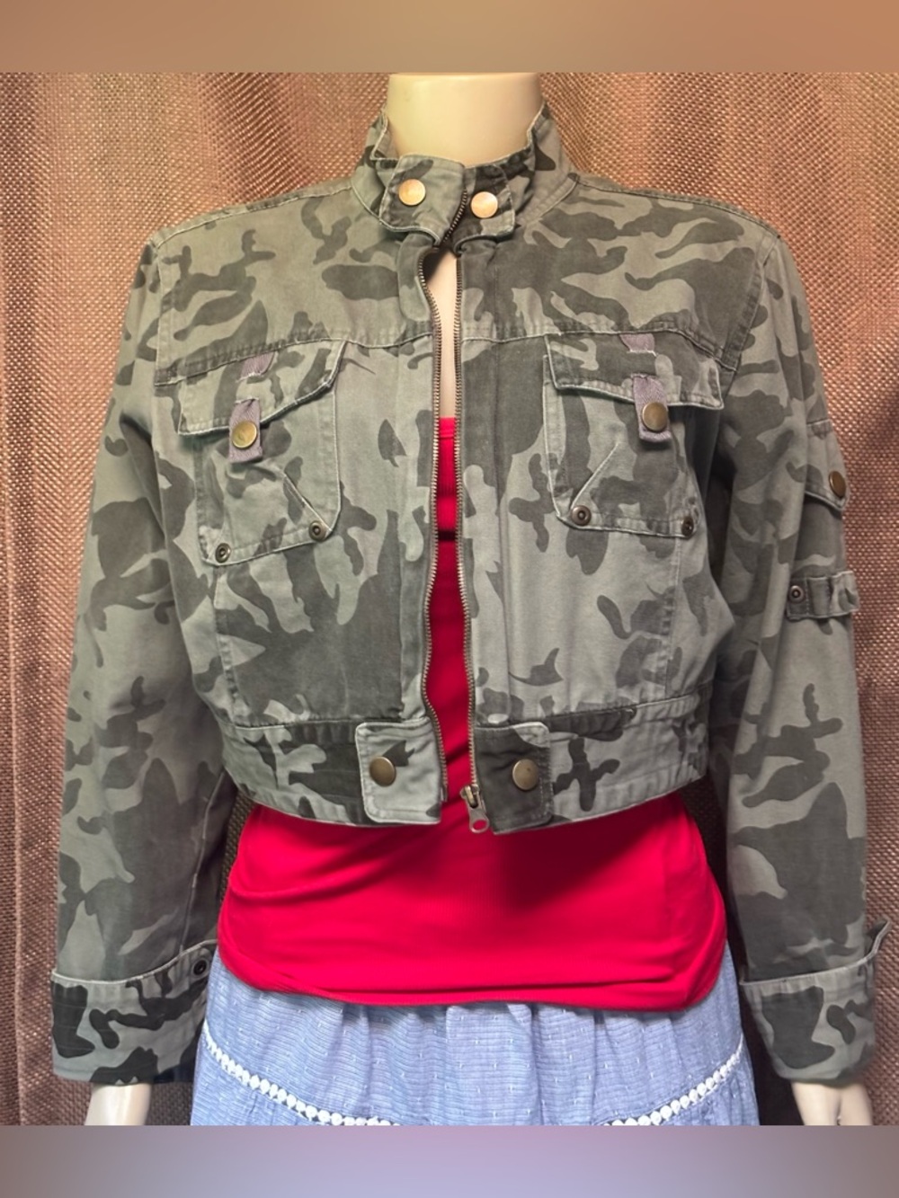 Paris Blues Cropped Camouflage Utility Jacket - Olive & Gray